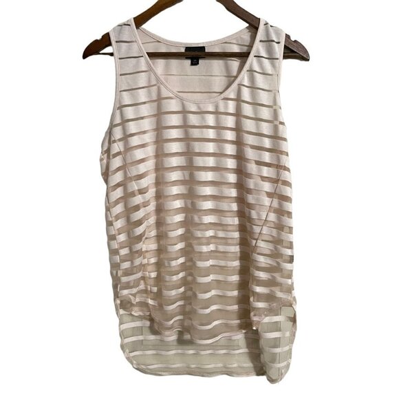 Mossimo Womens Pink Striped Sheer Sleeveless High Low Tank Top Blouse Size Large - Picture 1 of 5